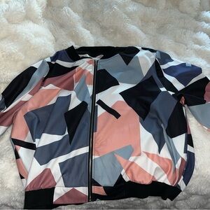 SHEIN Multicolor Geometric Bomber Jacket 3x but fits like a 2x